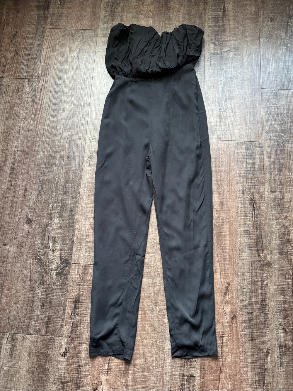 Strapless Black Ruched Bodice Jumpsuit